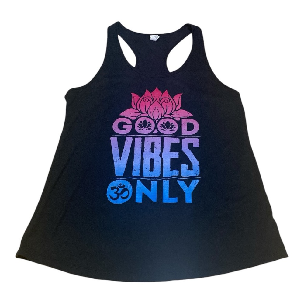 Good Vibes Only Women’s Racerback Tank Top Size XL By Next Level Black Pink Blue